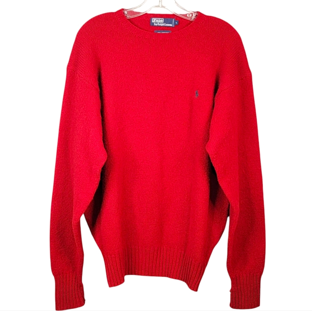Polo Ralph Lauren 100% Lambs Wool Red All Season Layering Sweater Men's Size L